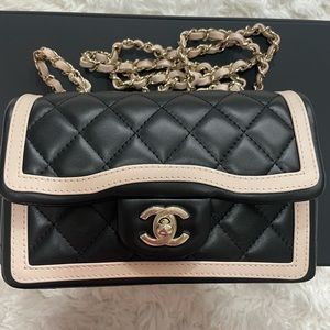 SOLD Authentic Chanel black beige lambskin mini flap 23B bag NOT FOR SALE